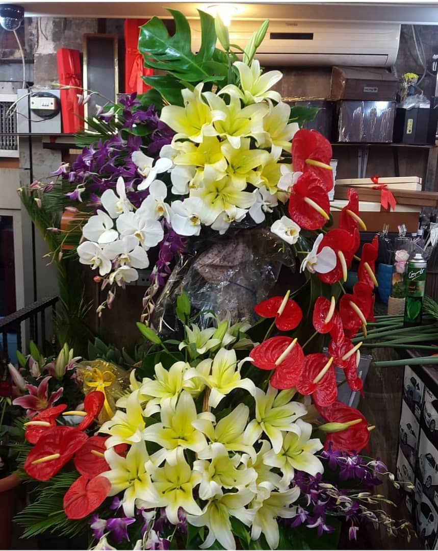 گل هروی | سبد گل بله برون آنتریوم ارکیده اورینتال 2 طبقه گل هروی | سبد گل بله برون آنتریوم ارکیده اورینتال 2 طبقه